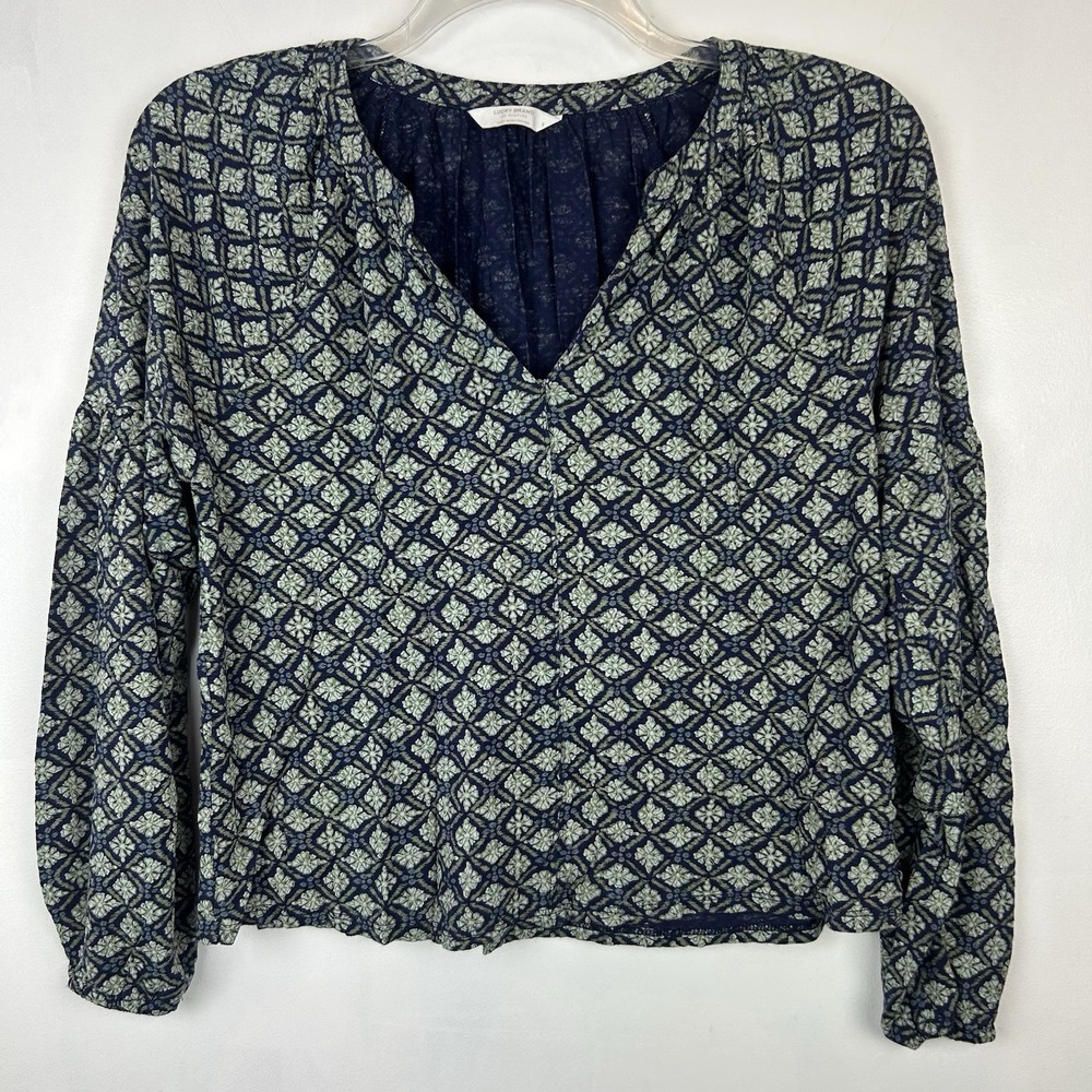 Lucky Brand Top Womens 2X Blouse Floral Print Boho Casual Boxy Crop Look Plus